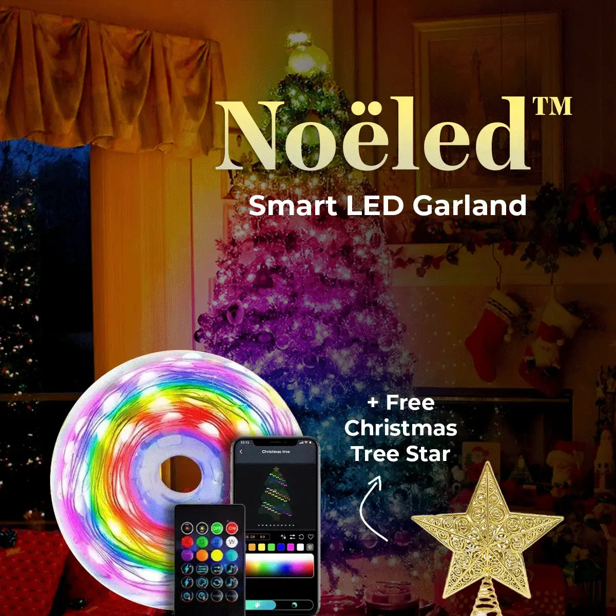 Noëled™ Smart LED Garland (+ Free Christmas Tree Star)